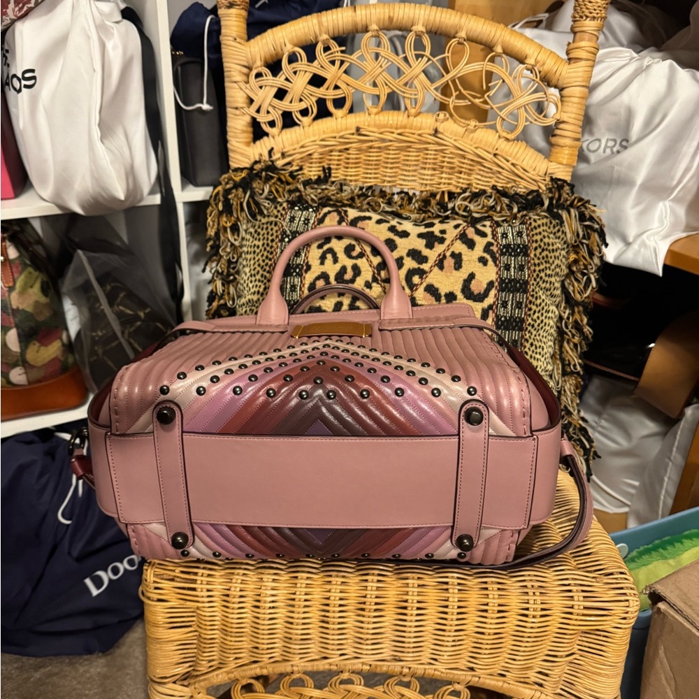 Coach Double Swagger w/ Colorblock Quilting & Rivets in Dusty Rose Multi - Picture 8 of 10